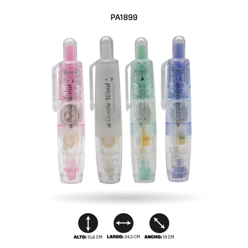 [PA1899] CINTA CORRECTORA 4 COLORES PASTEL +1 REPUESTO DISPLAY x 24 und [PAC4638]