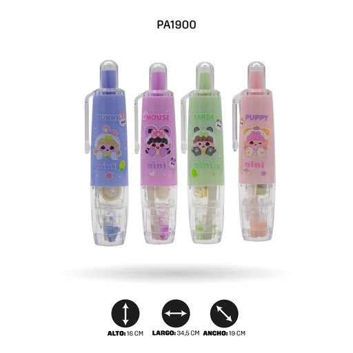[PA1900] CINTA CORRECTORA PARA NIÑA X 4 COLORES DISPLAY X 24 und [PAC4639]