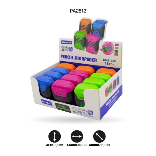 [PA2512] SACAPUNTAS DOBLE  COLOR NEÓN DISPLAY X12 UND DMS-859 [PAC4873]