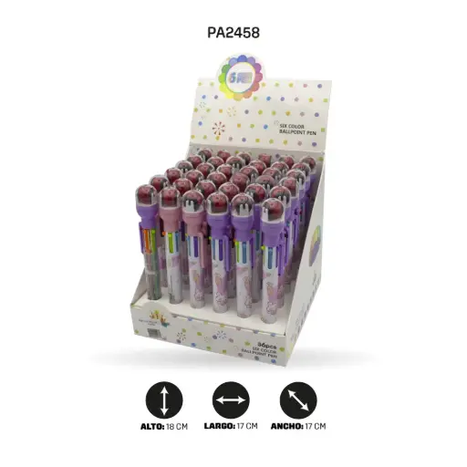 [PA2458] BOLIGRAFO 6 COLORES QM-912 CON SELLO DISPLAY X36 [PAC4581]
