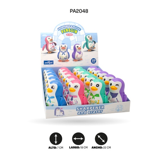 [PA2048] SACAPUNTA PINGÜINO PROFESIONES DOBLE CON BORRADOR DISPLAY x20 ZD-0089 [PAC5473]