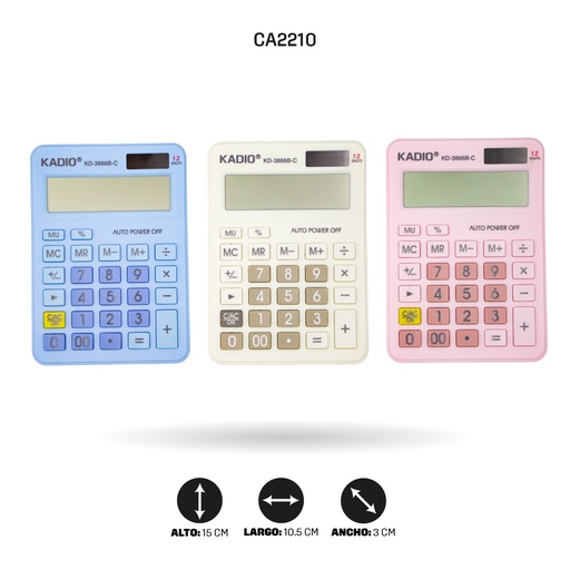 [CA2210] CALCULADORA KADIO 12 DIGITOS KD-3866B-C [PAC5350]