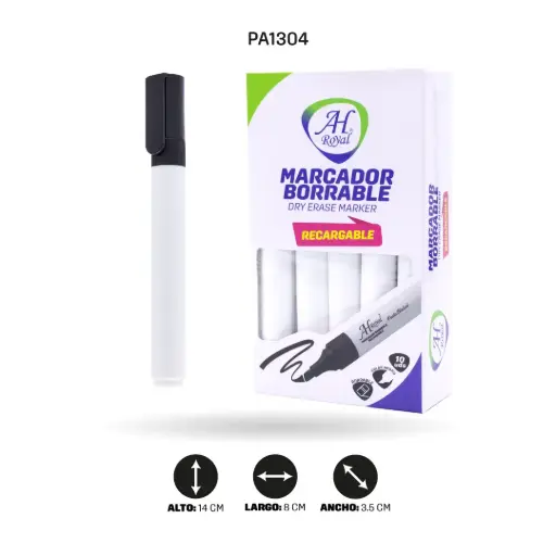 [PA1304] MARCADOR AH ROYAL BORRABLE NEGRO RECARGABLE X 10 UND [PA1304]