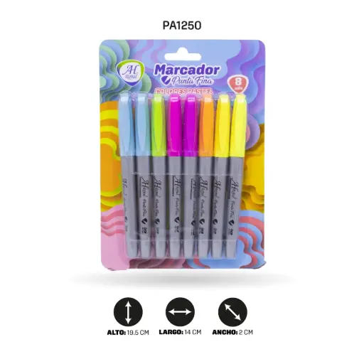 [PA1250] MARCADOR AH ROYAL PUNTA FINA COLOR PASTEL  SET X 8 UND [PA1250]