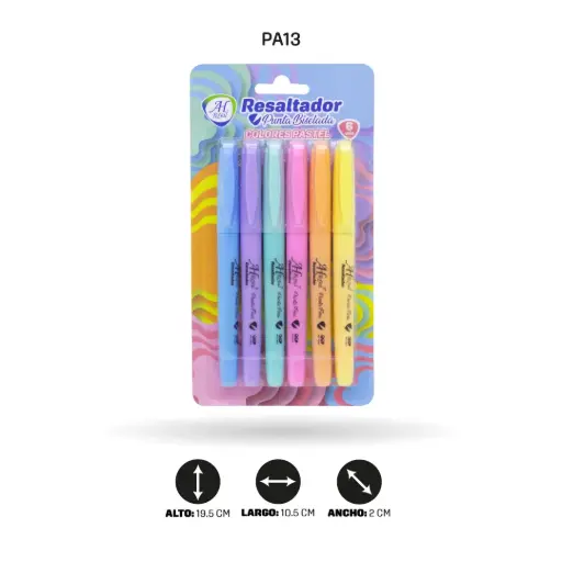 [PA13] RESALTADOR AH ROYAL PUNTA BISELADA COLOR PASTEL SET X 6 UND [PA1245]