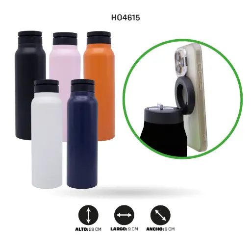 [HO4615] TERMO ACERO INOXIDABLE 304 CON SOPORTE PARA CELULAR 950 ml [PAC6489]